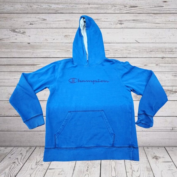 Champion Women's Two Tone Blue Hoodie Sweatshirt Sz XL Spellout - Picture 1 of 8